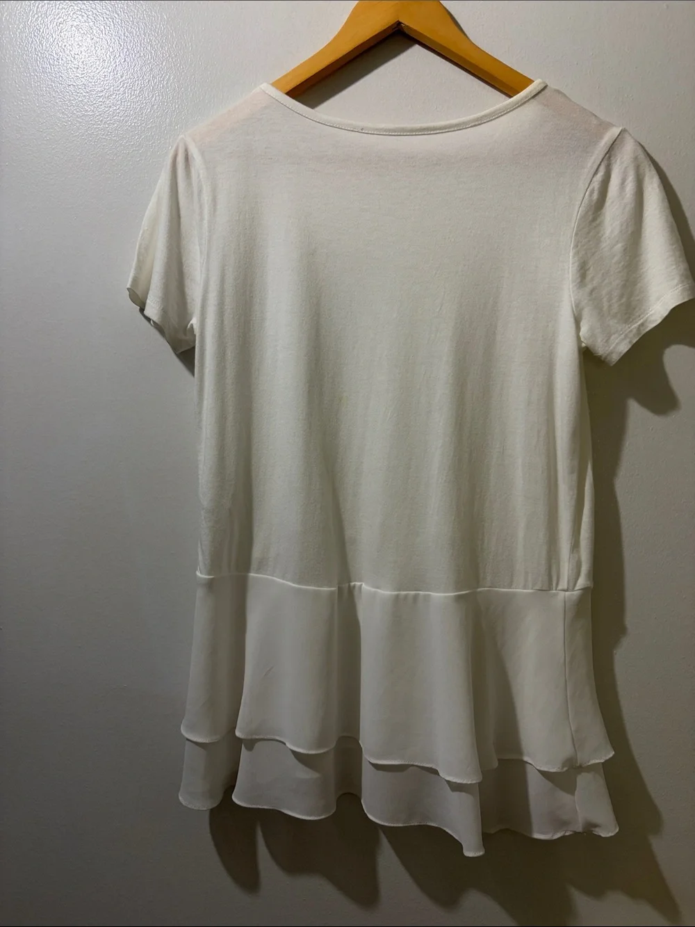 Michael Kors Cream Short-Sleeve Ruffle Peplum Top